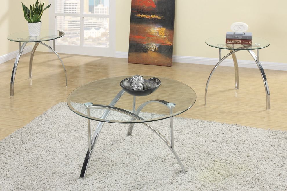 3pcs round glass top casual coffee table set by Poundex
