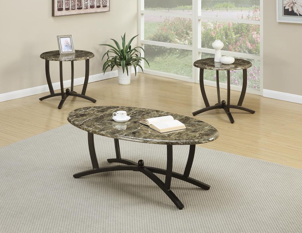 3PCS oval faux marble top coffee table set by Poundex