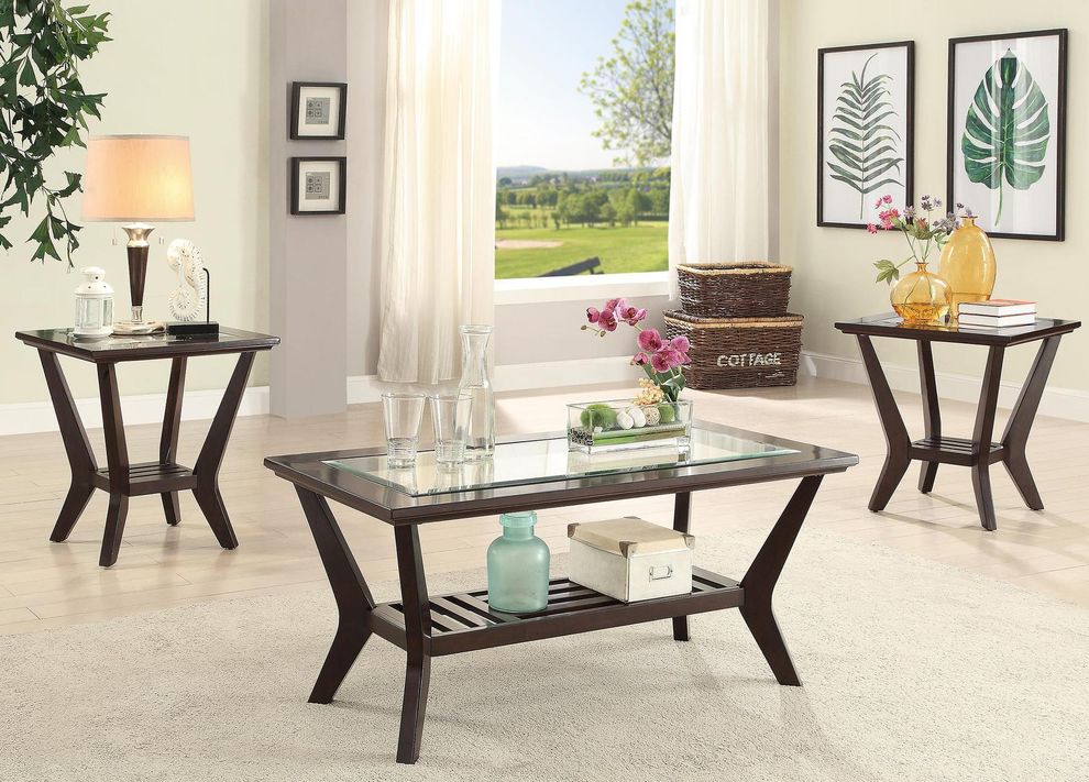 Contemporary style glass insert coffee table set by Poundex