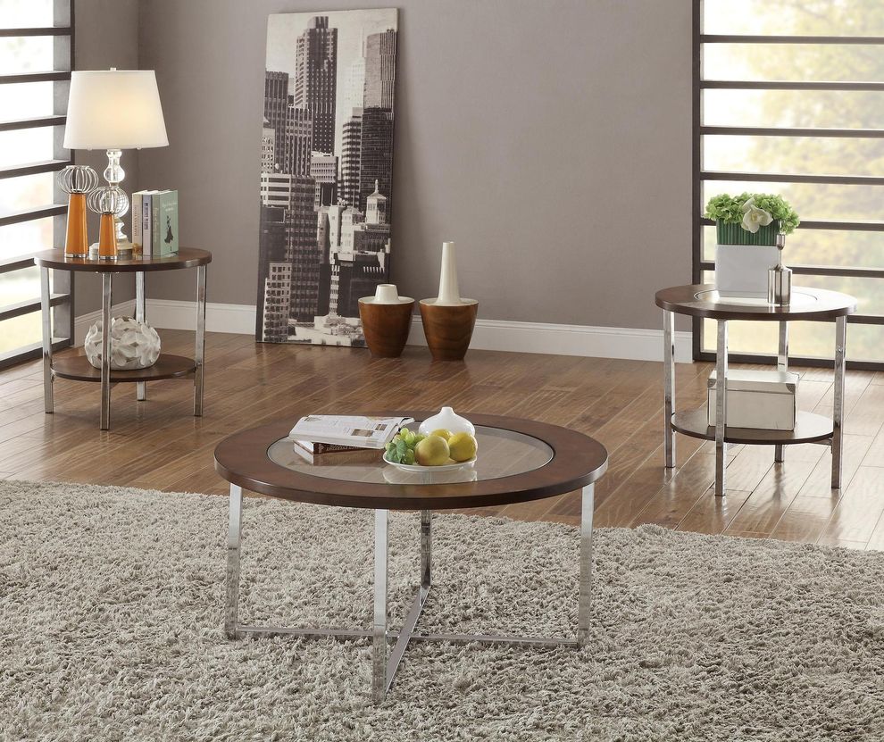 Round glass insert 3pcs coffee table set by Poundex