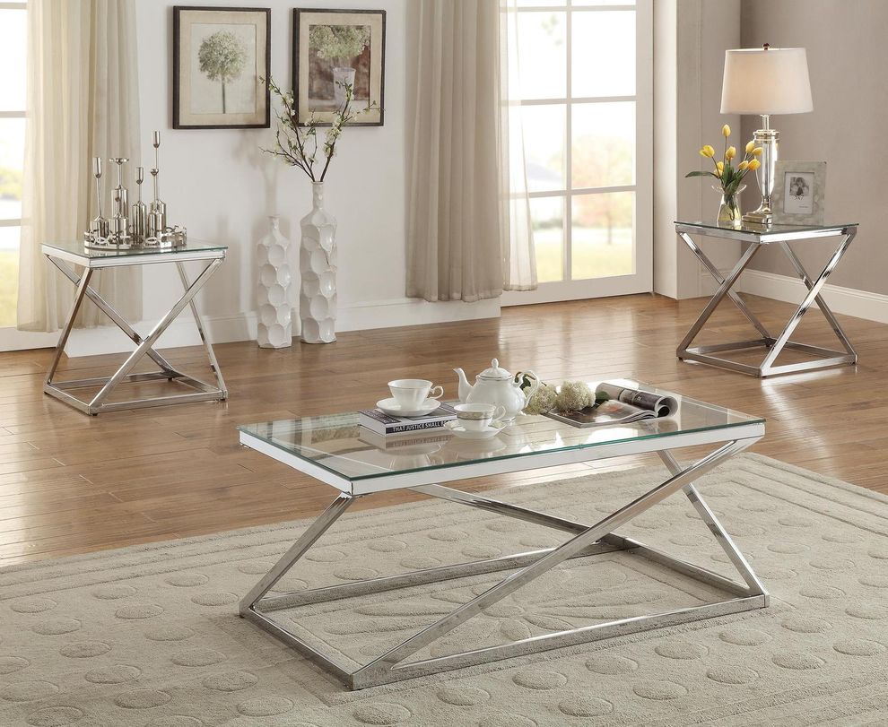Z-shape base glass top 3pcs coffee table set by Poundex