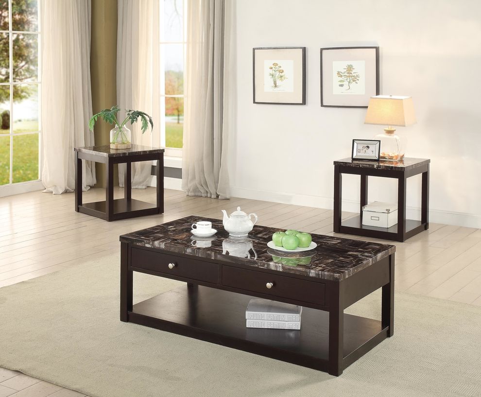3pcs faux marble top coffee table set by Poundex