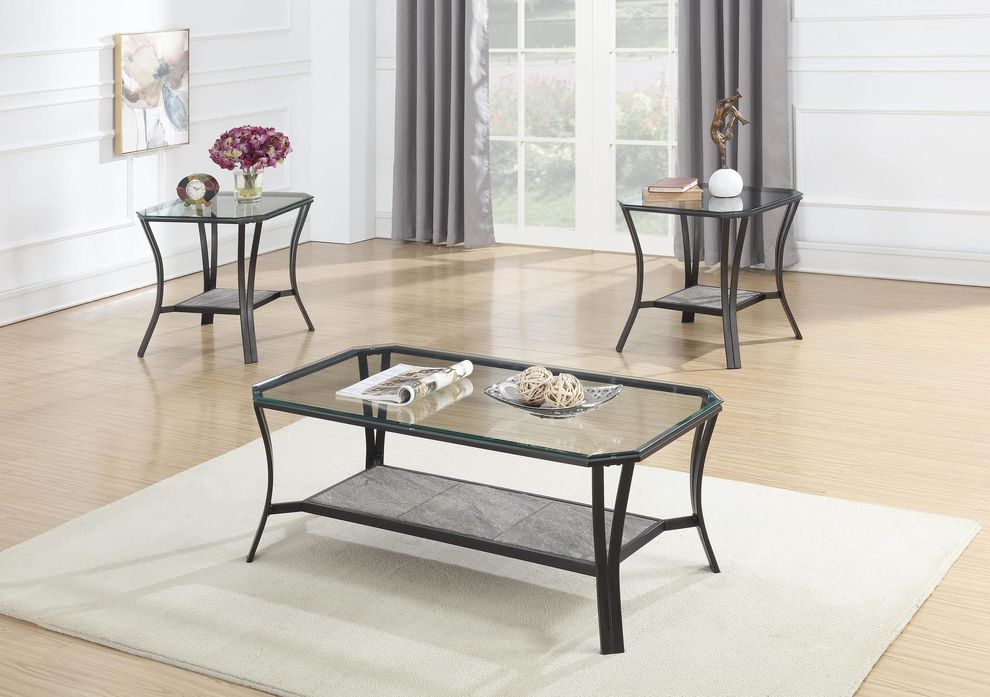 3pcs 8mm glass top coffee table set by Poundex