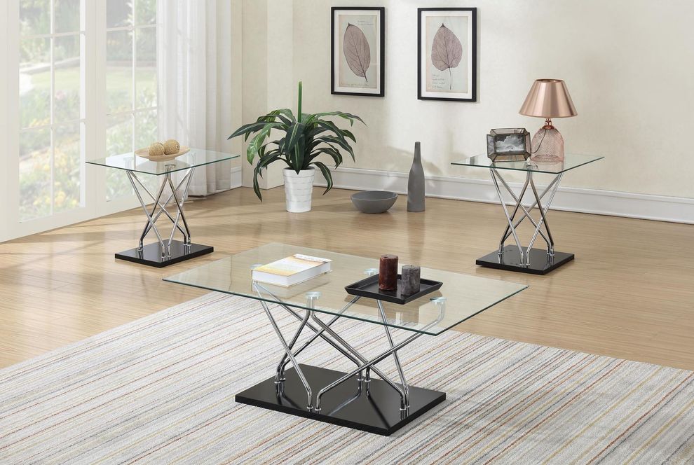 3pcs clear glass top coffee table set by Poundex