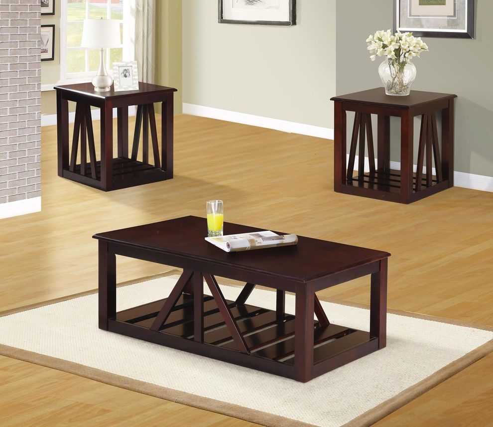 3pcs natural wood / veneers coffee table set by Poundex
