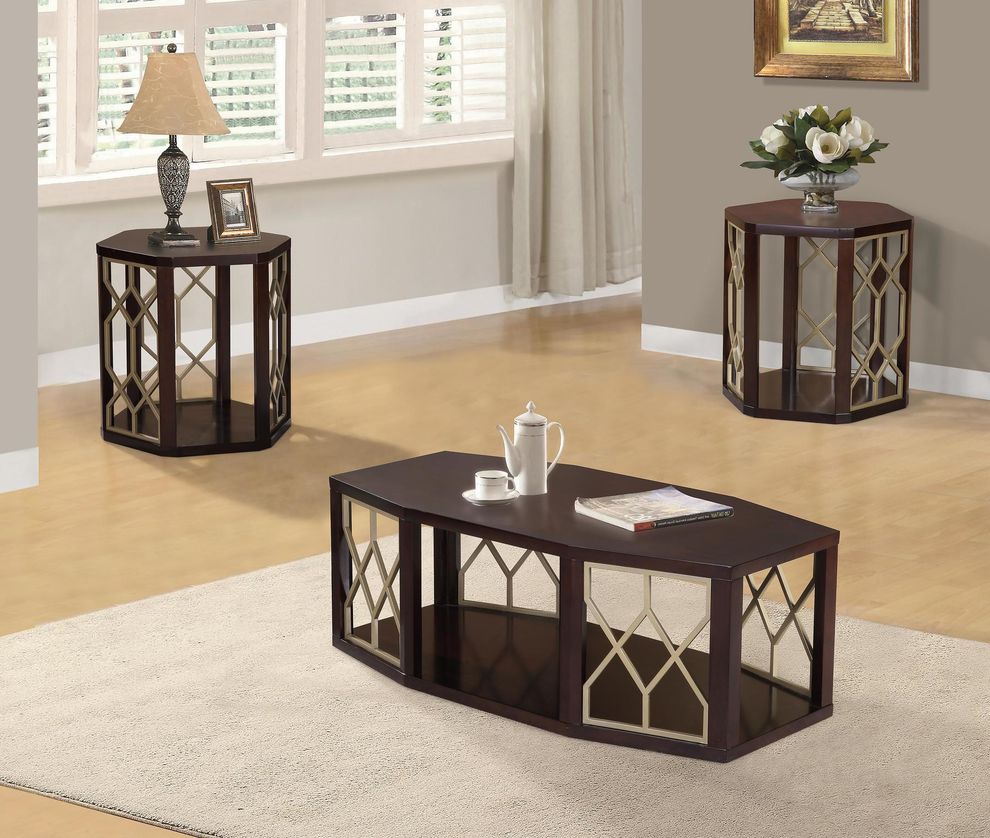Solid wood / metal inserts 3pcs coffee table set by Poundex