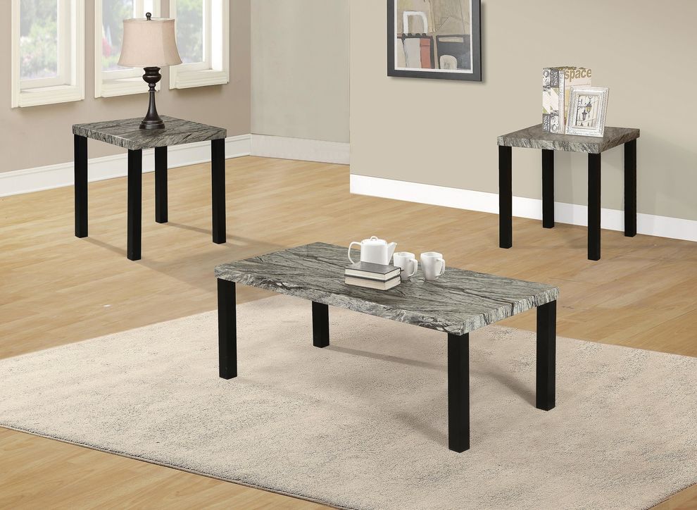 Faux marble top gray 3pcs coffee table set by Poundex