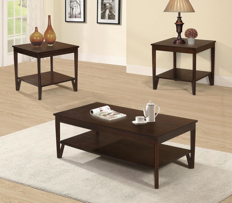 Brown 3pcs wood top coffee table set by Poundex