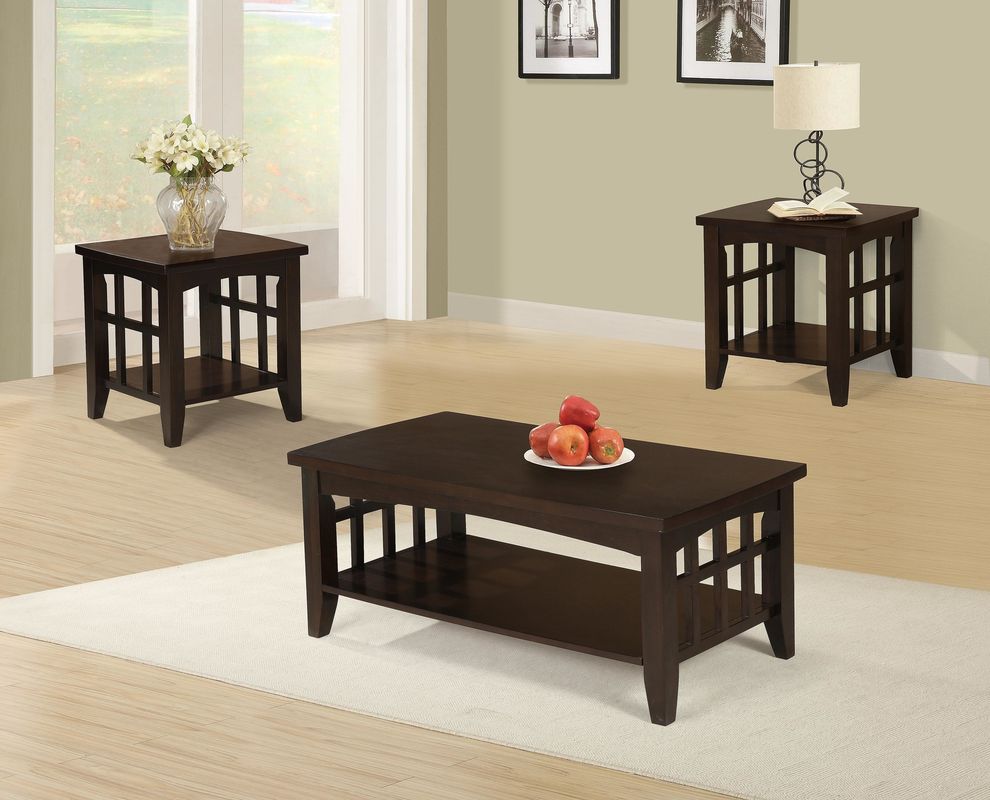3pcs coffee table + 2 end tables set in casual style by Poundex