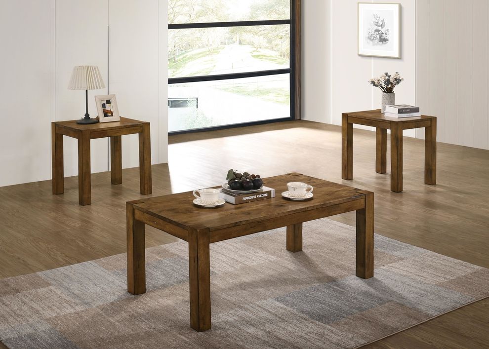 Wood top country rustic style 3pcs coffee table set by Poundex