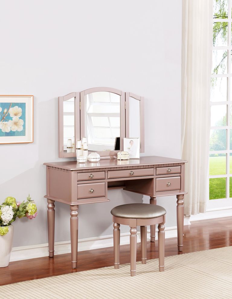 Rose gold vanity + stool set by Poundex