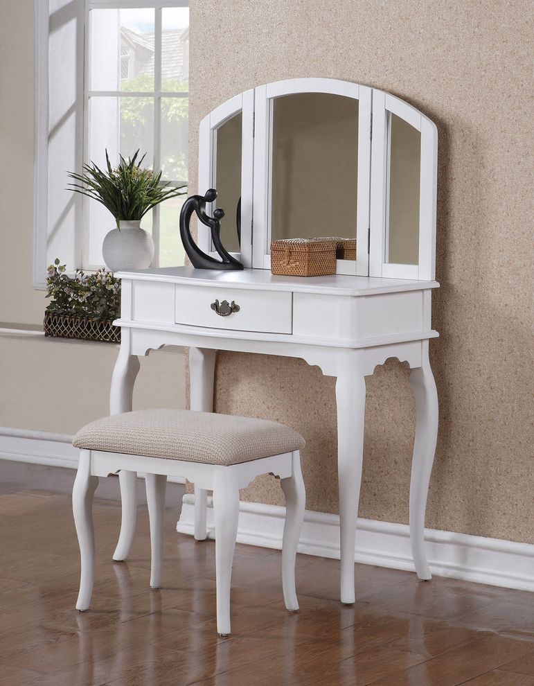 Modern stylish white vanity set w/ stool by Poundex