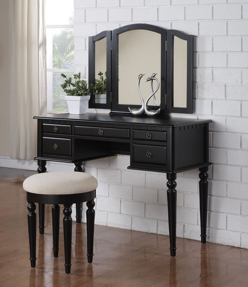 Modern black vanity set w/ stool by Poundex