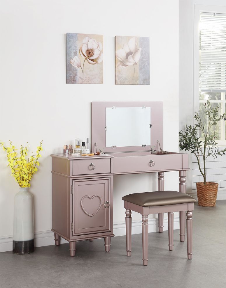 Rose vanity with folded mirror by Poundex