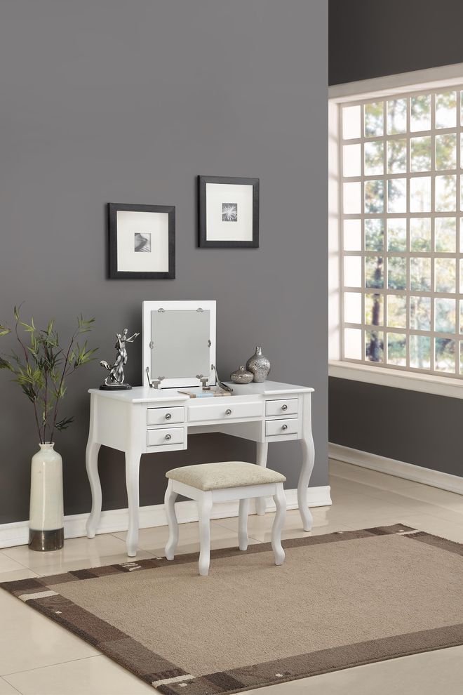 Modern stylish vanity set w/ stool in white by Poundex