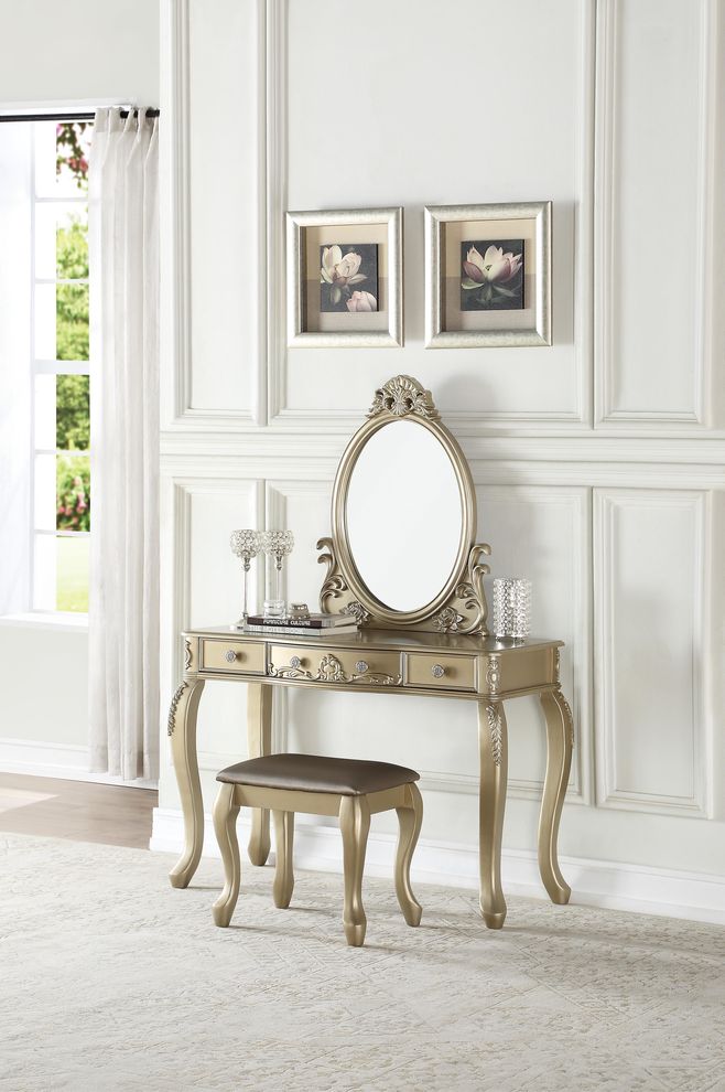 Champagne vanity w/ stool set in classical style by Poundex