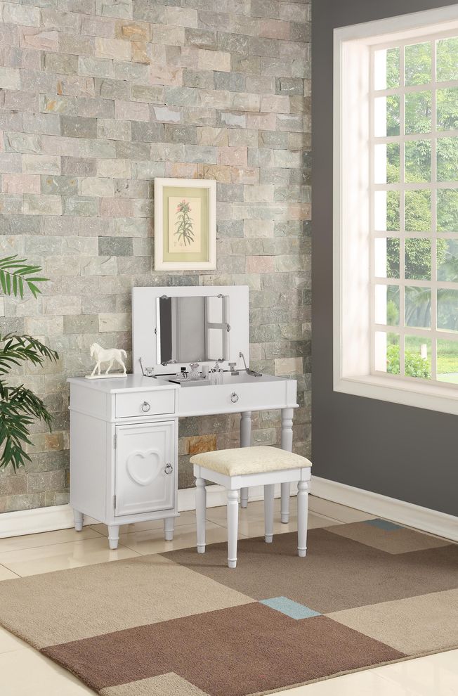 Modern stylish white vanity set w/ stool by Poundex