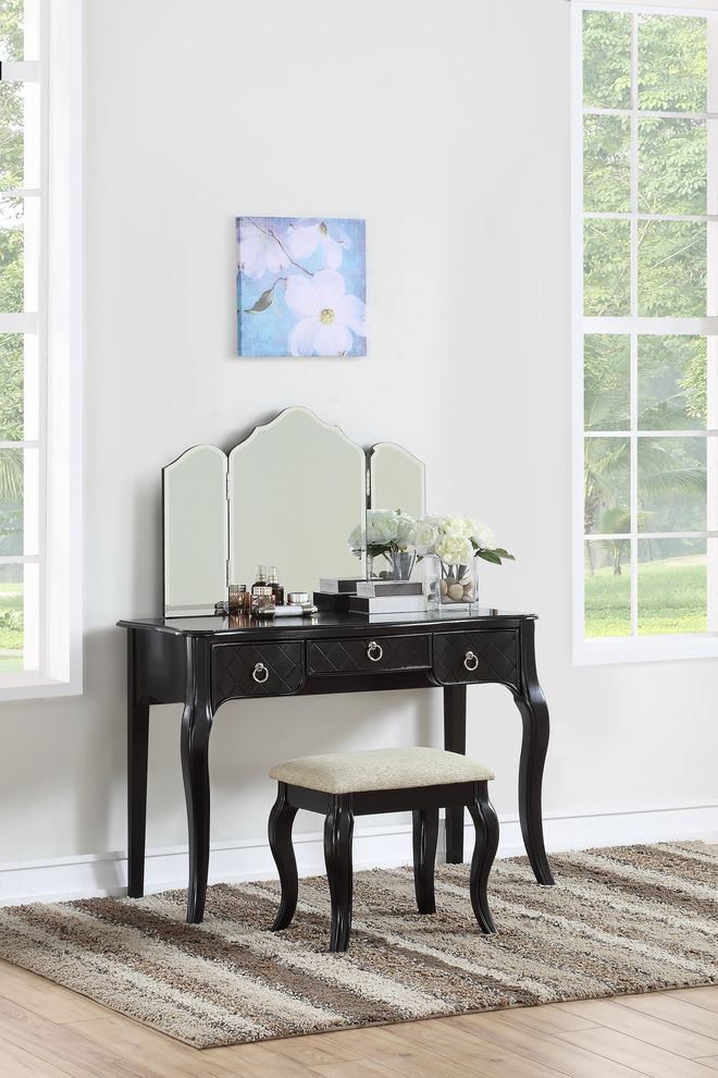 Black vanity + stool set by Poundex