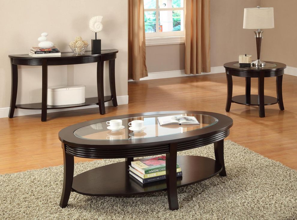 Oval glass insert coffee table by Poundex