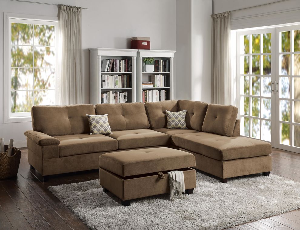 2PCS reversible truffle waffle suede sectional sofa by Poundex