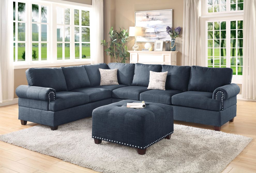 2PCS blue dorris fabric reversible sectional sofa by Poundex