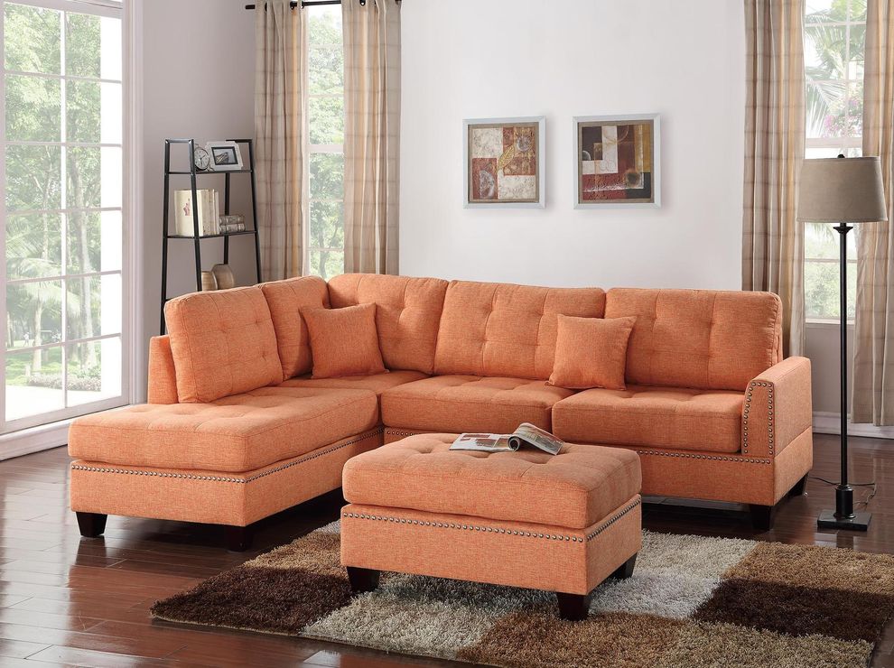 3pcs sectional + ottoman set in citrus fabric by Poundex