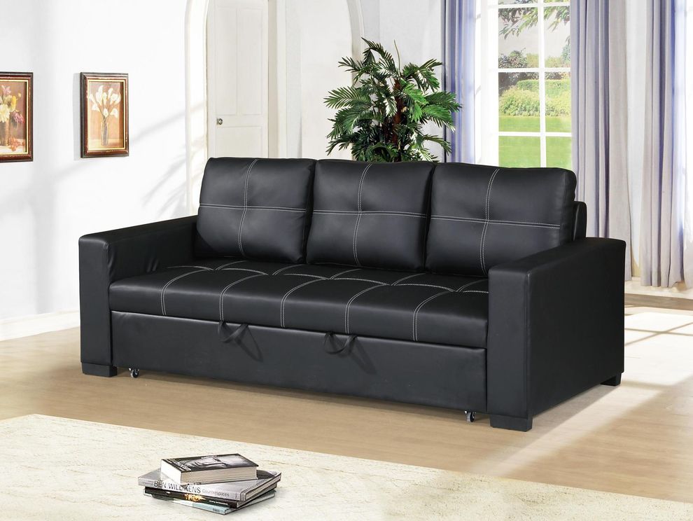Black faux leather convertible sofa / sofa bed by Poundex