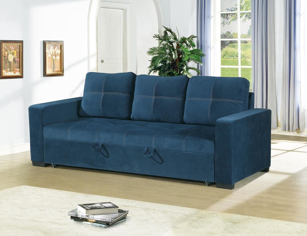 Navy polyfiber fabric convertible sofa by Poundex