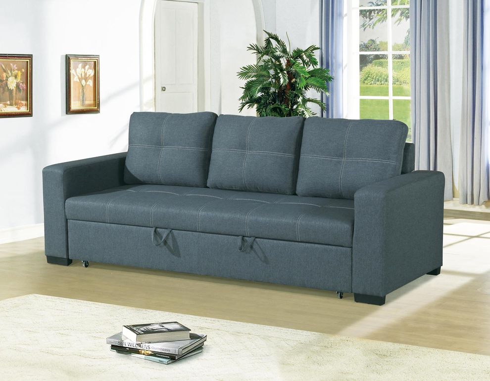 Blue gray fabric sofa bed in polyfiber fabric by Poundex