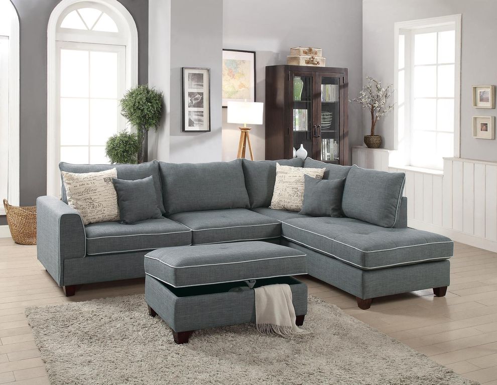 Steel dorris fabric reversible sectional sofa by Poundex