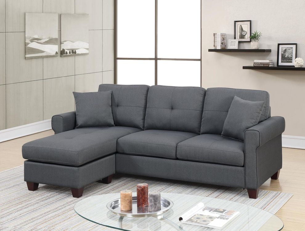 Reversible charcoal gray sectional in polyfiber by Poundex