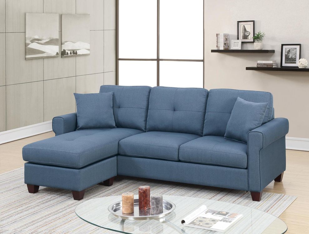 Reversible charcoal blue sectional in polyfiber by Poundex