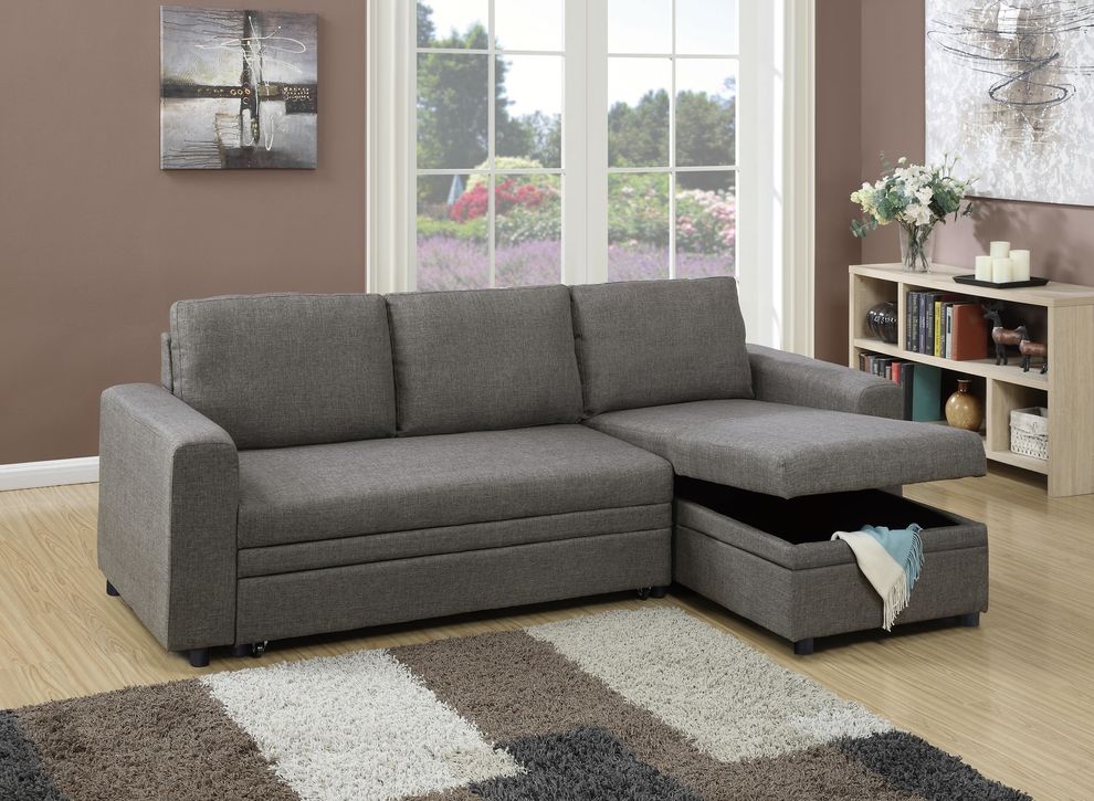 Gray fabric storage sectional w/ bed option by Poundex