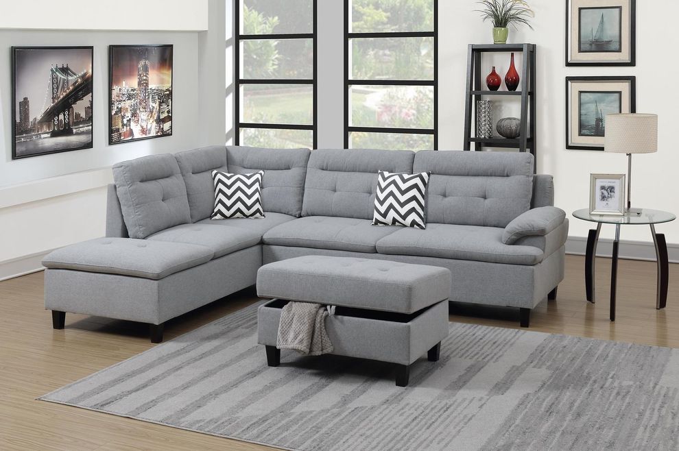 Left-facing chaise sectional/ottoman in gray polyfiber by Poundex