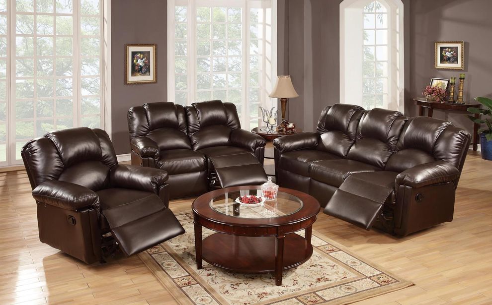 Classic bonded leather recliner sofa in brown by Poundex
