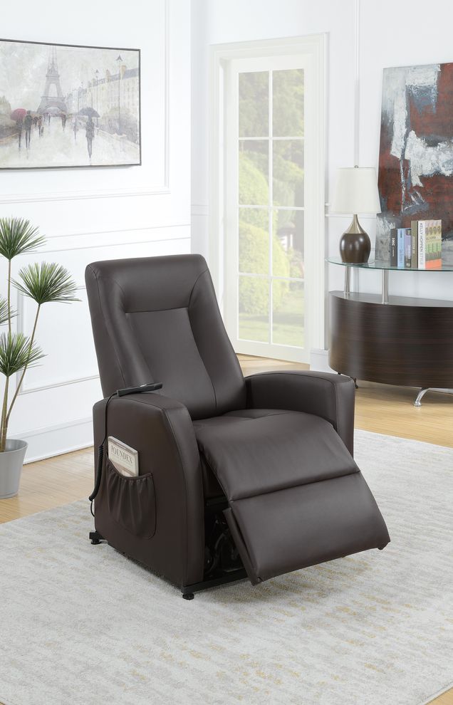 Lift chair in espresso bonded leather by Poundex