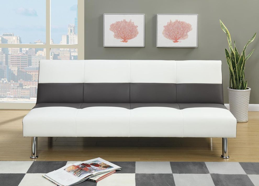 Ash/white affordable sofa bed in leatherette by Poundex