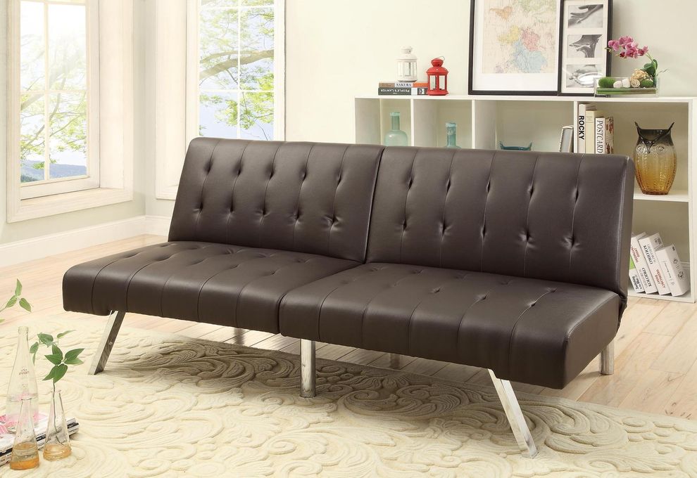 Espresso faux leather adjustable sofa / sofa bed by Poundex