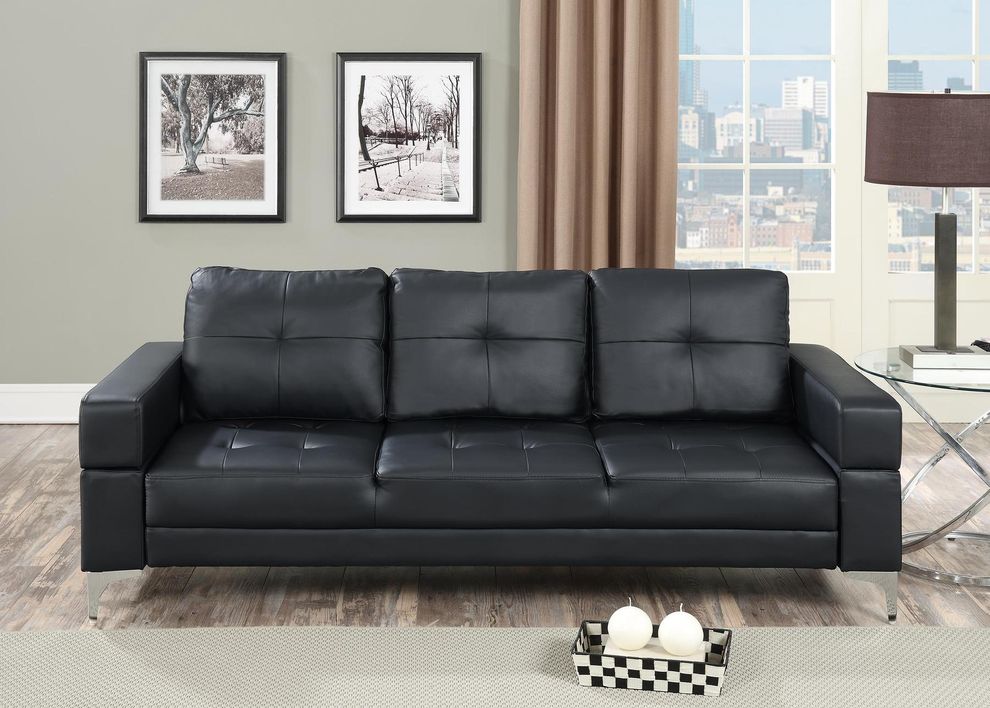 Black faux leather sofa bed by Poundex