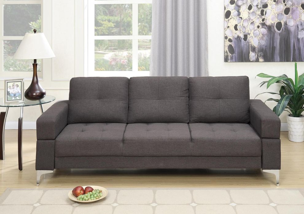 Ash black polyfiber fabric sofa bed by Poundex
