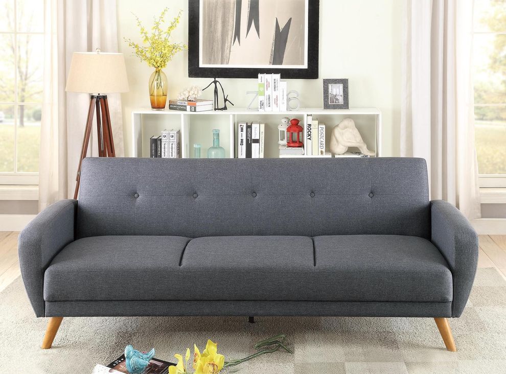 Affordable adjustable sofa in blue gray fabric by Poundex