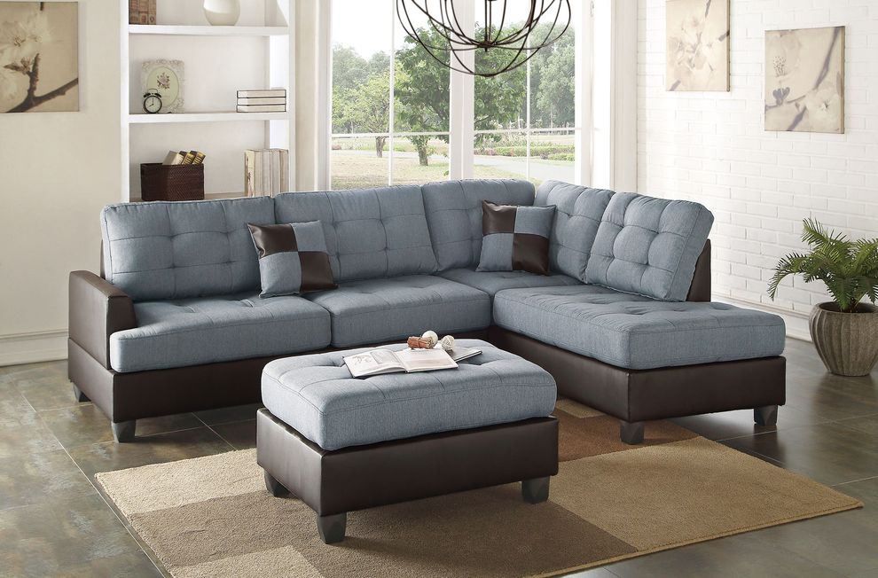 3pcs casual gray sectional sofa + ottoman set by Poundex