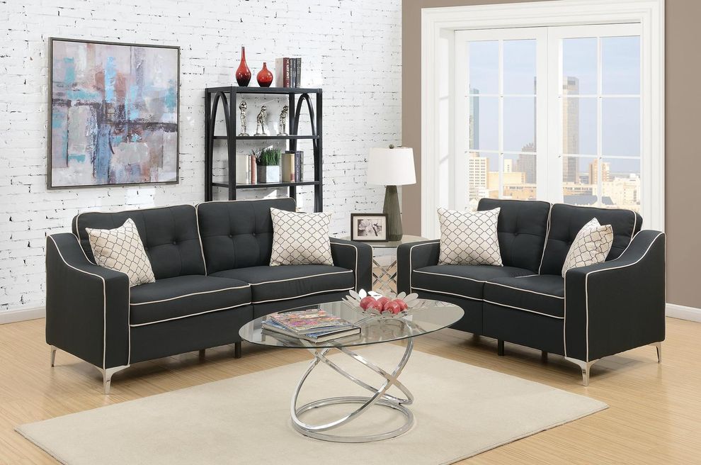 Black polyfiber fabric sofa and loveseat set by Poundex