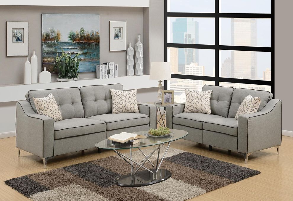 Light gray polyfiber fabric sofa and loveseat set by Poundex