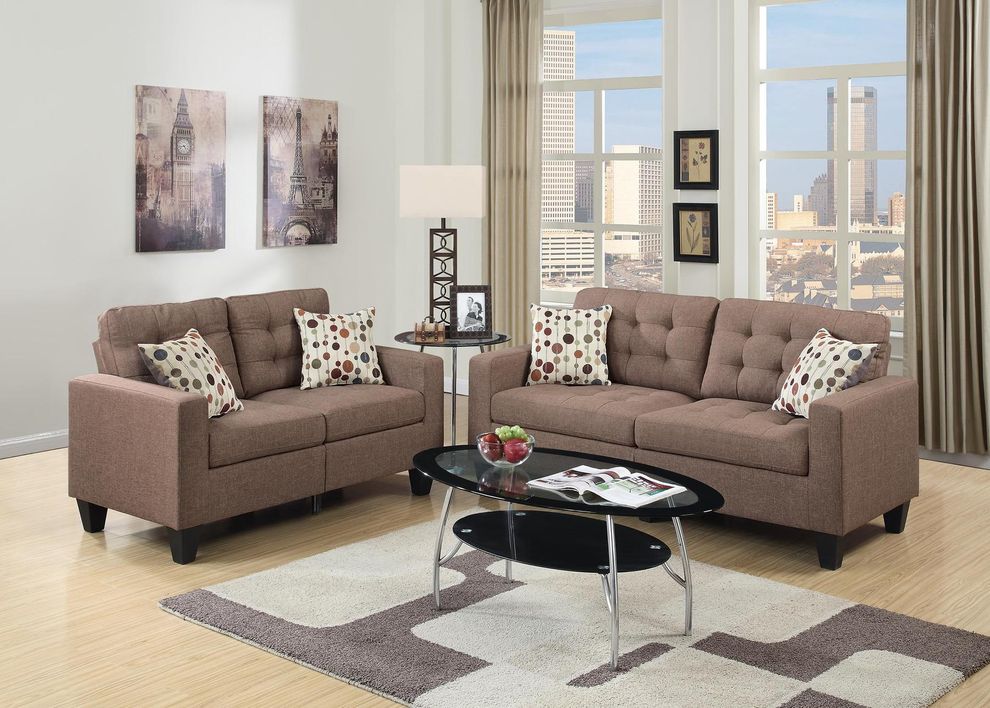 Coffee 2PCS Sofa + Loveseat polyfiber set by Poundex