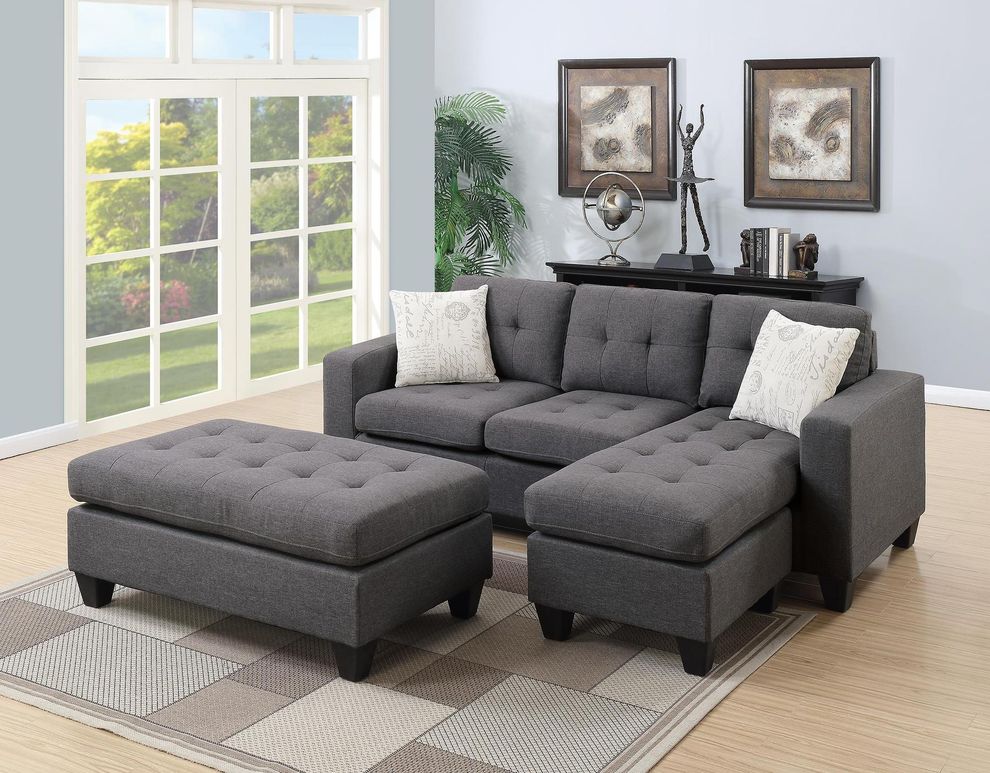 Blue/gray 2 pcs sectional sofa and ottoman set by Poundex