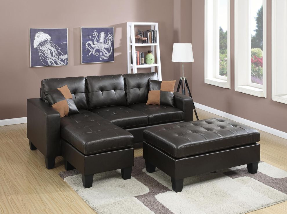 Chocolate small 2 pcs sectional sofa and ottoman set by Poundex