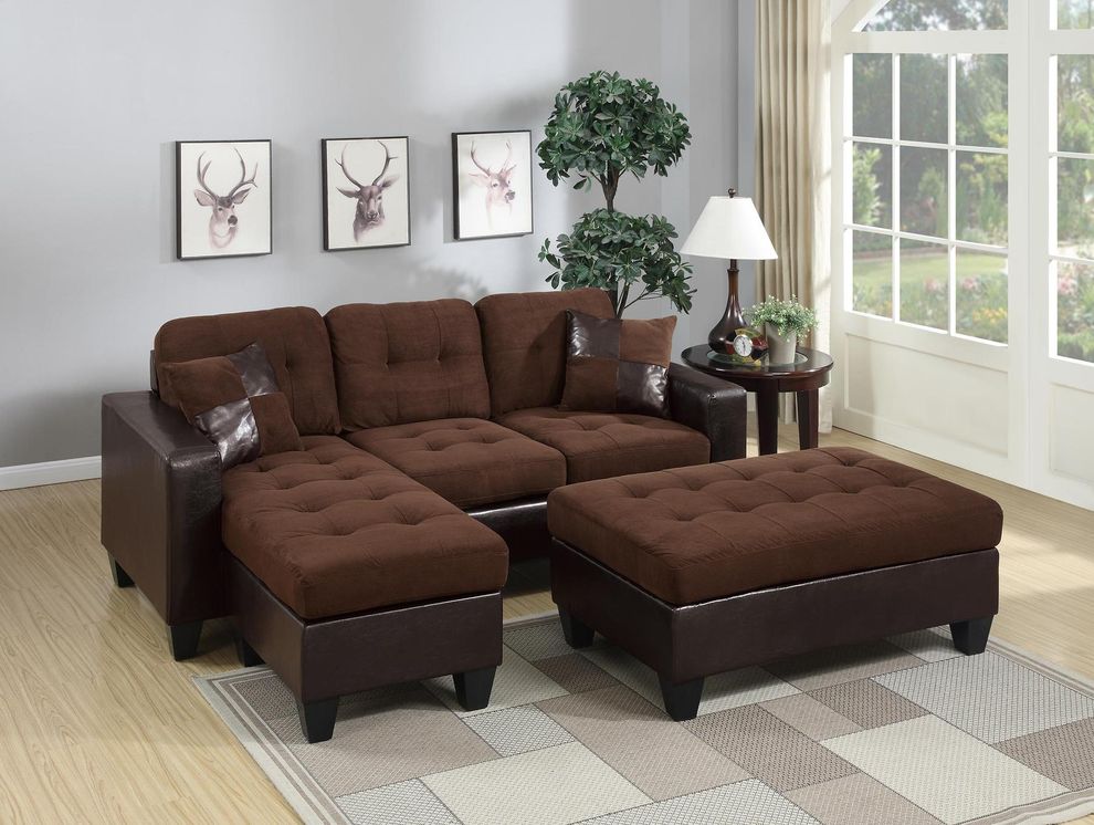 Brown small 2 pcs sectional sofa and ottoman set by Poundex