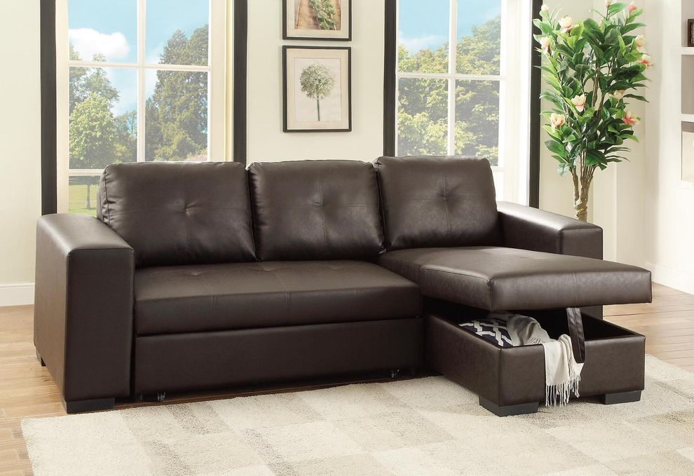Convertible espressso leather sectional sofa w/ storage by Poundex