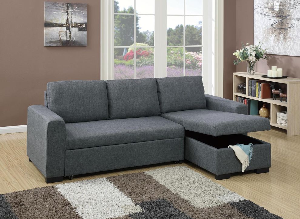 Convertible gray/blue sectional sofa w/ storage by Poundex